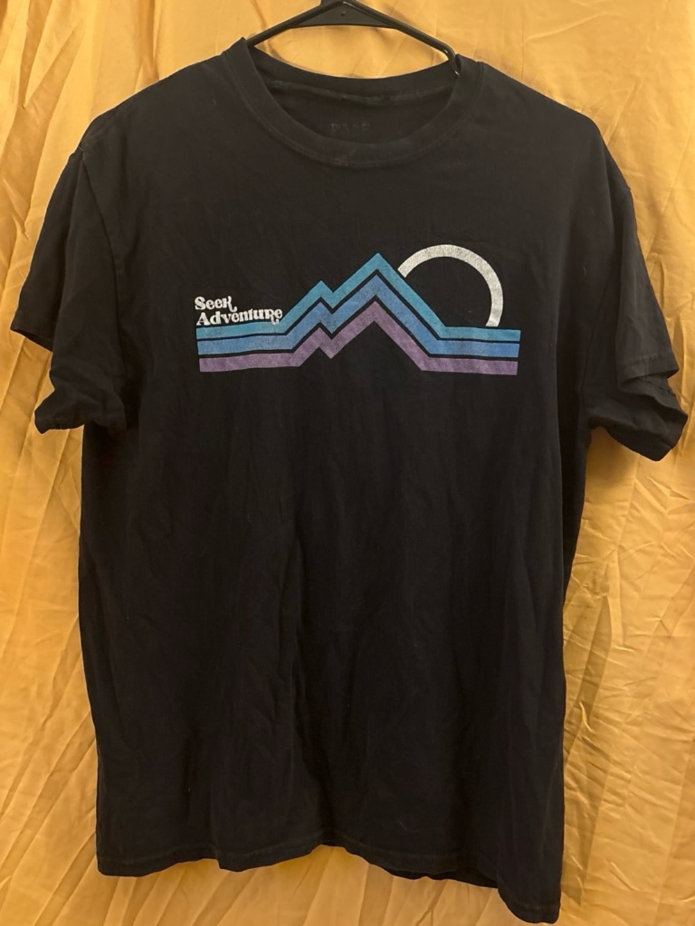 Fate Black 'Seek Adventure' Graphic Tee with Blue & Purple Mountain